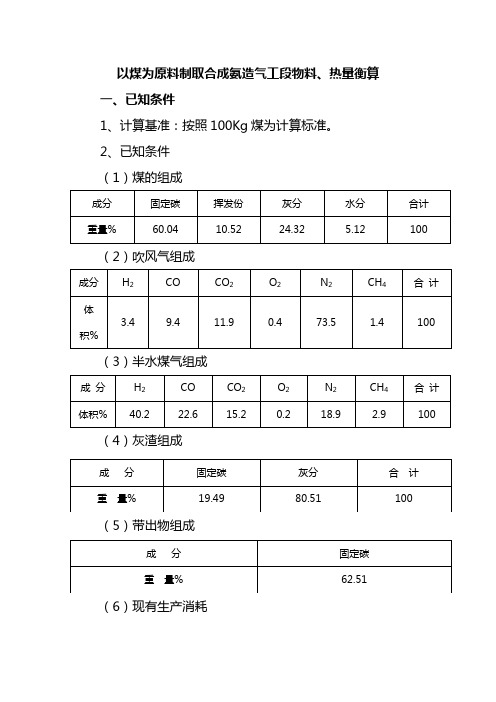 以煤为原料制取合成氨造气工段物料