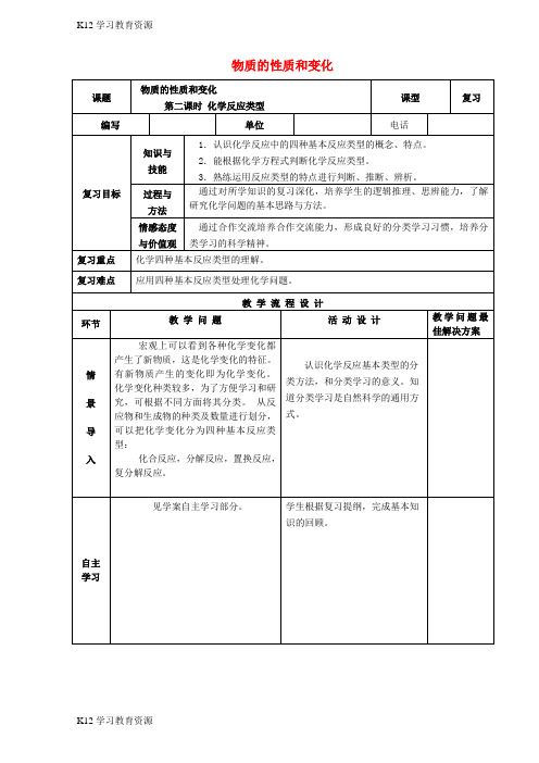 [K12学习]中考化学复习 化学反应类型教案 新人教版
