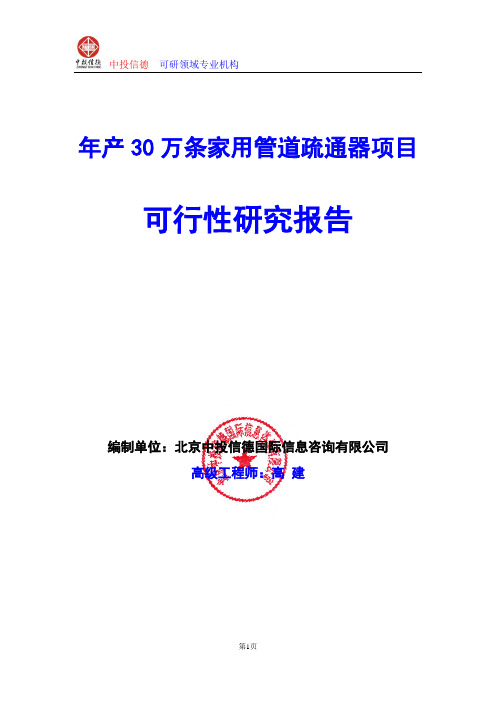 年产30万条家用管道疏通器项目可行性研究报告编写格式及参考(模板word)