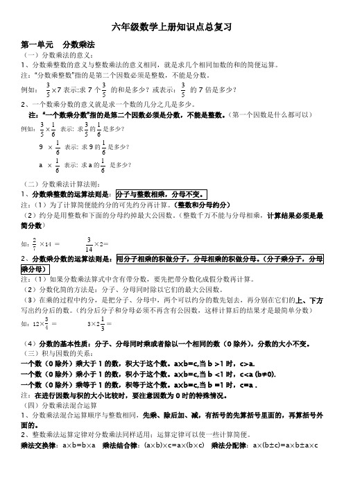 新人教版六年级数学上册知识点总复习备课