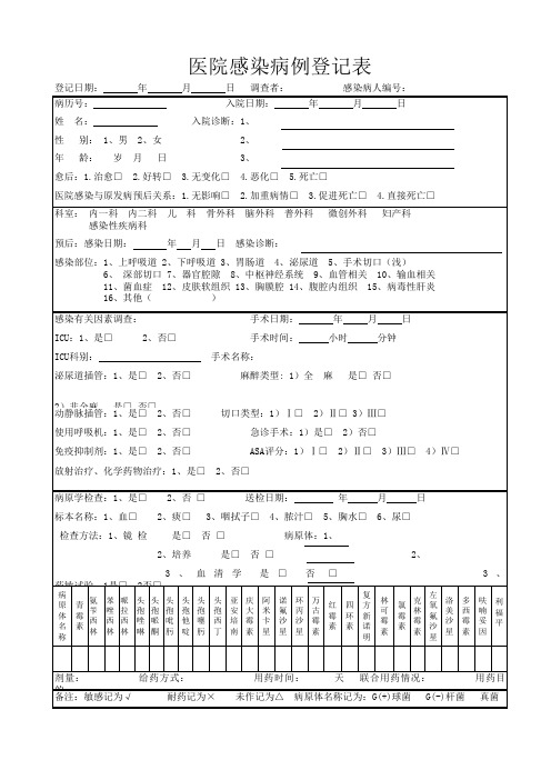 医院感染病例登记表