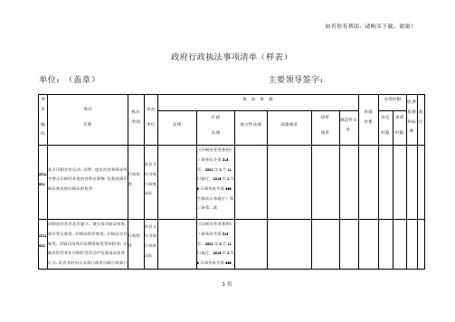 政府行政执法事项清单样表