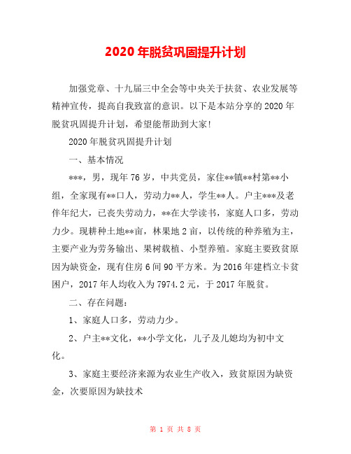 2020年脱贫巩固提升计划