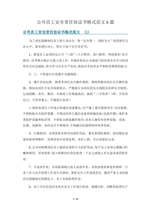 公司员工安全责任协议书格式范文6篇