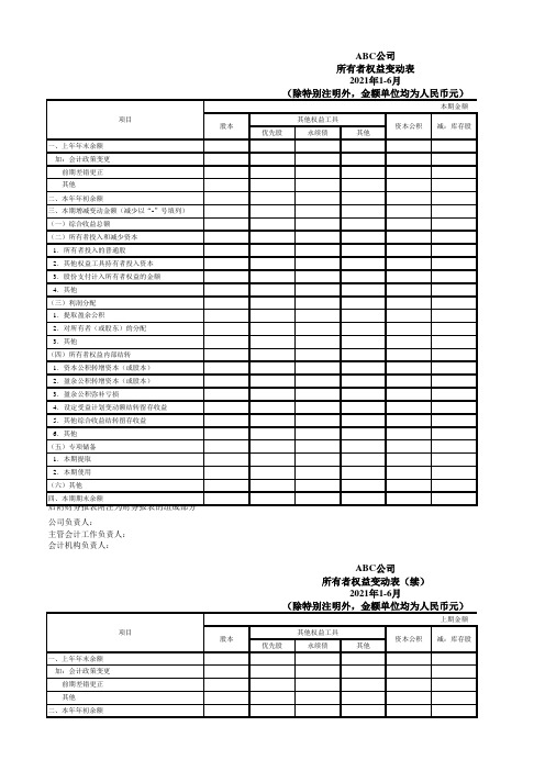 2021年新企业会计准则最新财务报表模板(含资产负债表、利润表、现金流量表、所有者权益表动表)