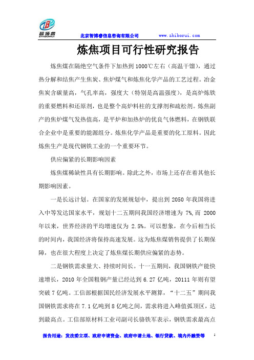 炼焦项目可行性研究报告