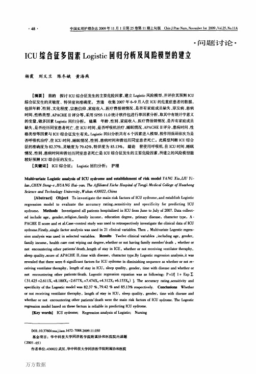 ICU综合征多因素Logistic回归分析及风险模型的建立1 (1)