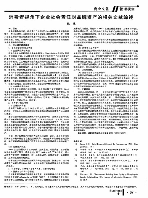 消费者视角下企业社会责任对品牌资产的相关文献综述