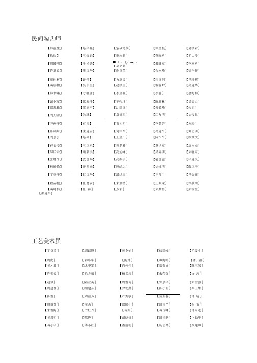 紫砂名家级别(权威)