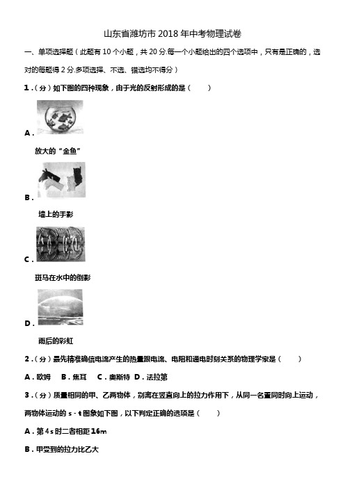 2018年山东省潍坊市中考物理试卷