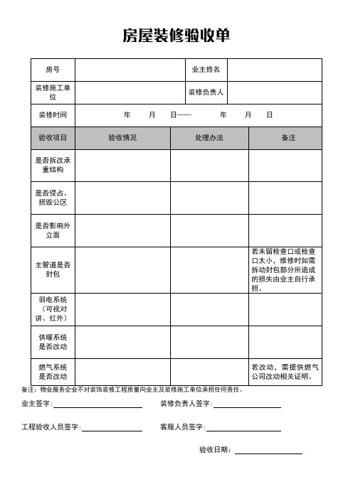 房屋装修验收单