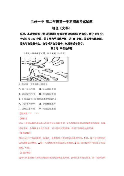 甘肃省兰州第一中学高二上学期期末考试地理(文)---精校解析Word版