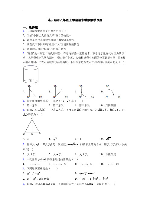 连云港市八年级上学期期末模拟数学试题