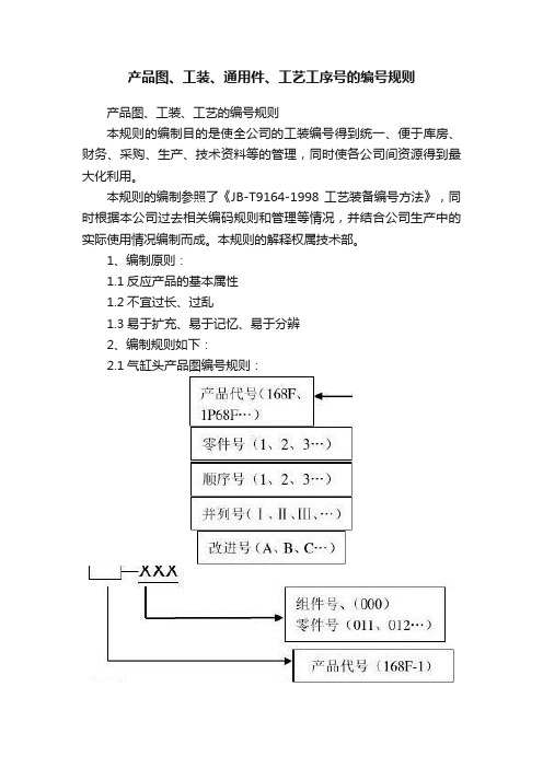 产品图、工装、通用件、工艺工序号的编号规则