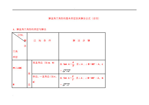 解直角三角形的基本类型及其解法公式(总结)