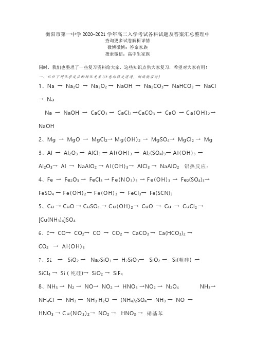 2020高考一轮复习资料：化学