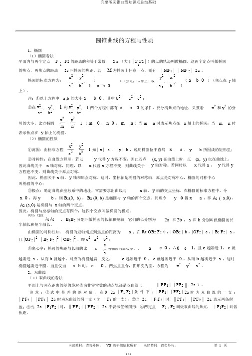 完整版圆锥曲线知识点总结基础