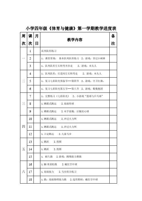 小学四年级第一学期体育与健康全册教案 