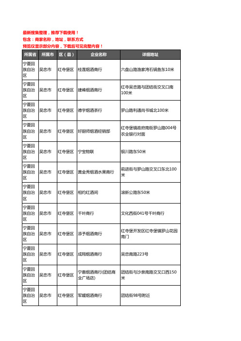 新版宁夏回族自治区吴忠市红寺堡区酒水批发企业公司商家户名录单联系方式地址大全30家