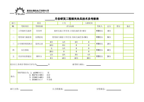 夹具技术员绩效考核表