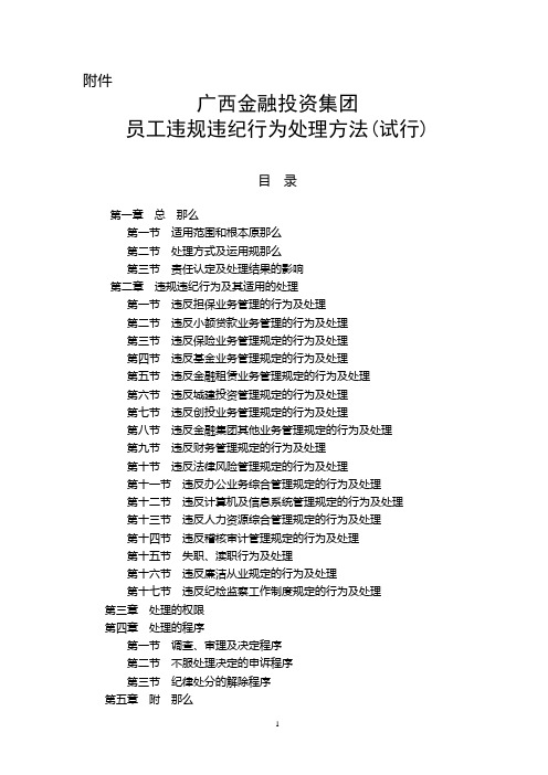 广西投资集团有限公司员工违规违纪行为处理办法