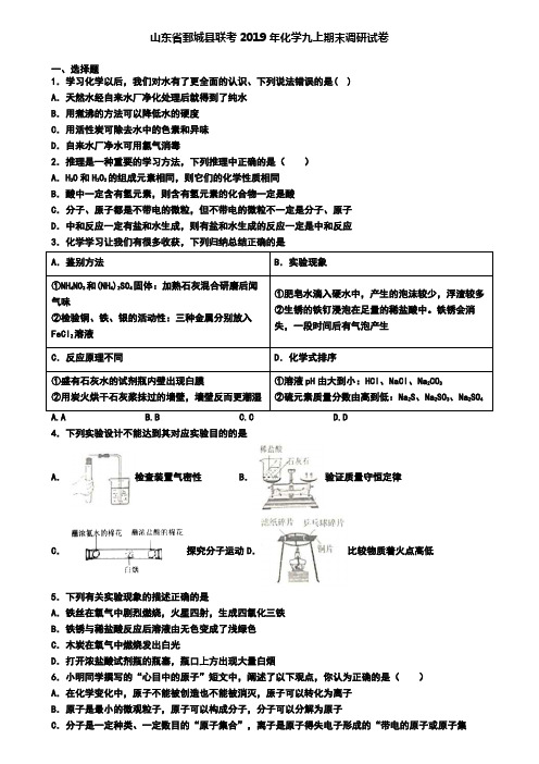 山东省鄄城县联考2019年化学九上期末调研试卷