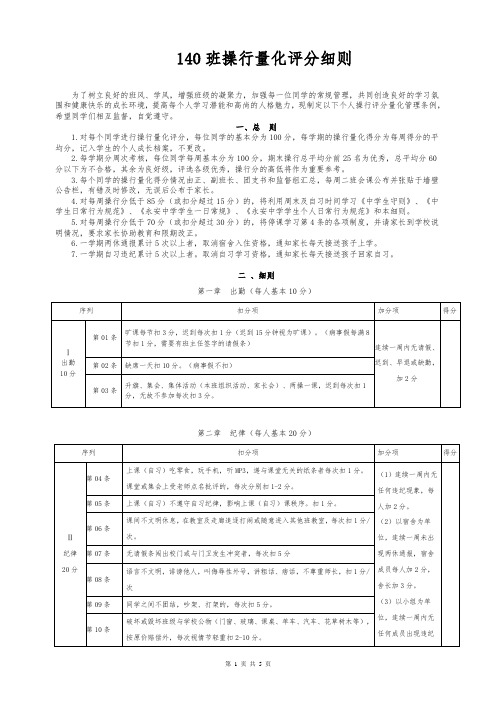 班级操行量化评分细则