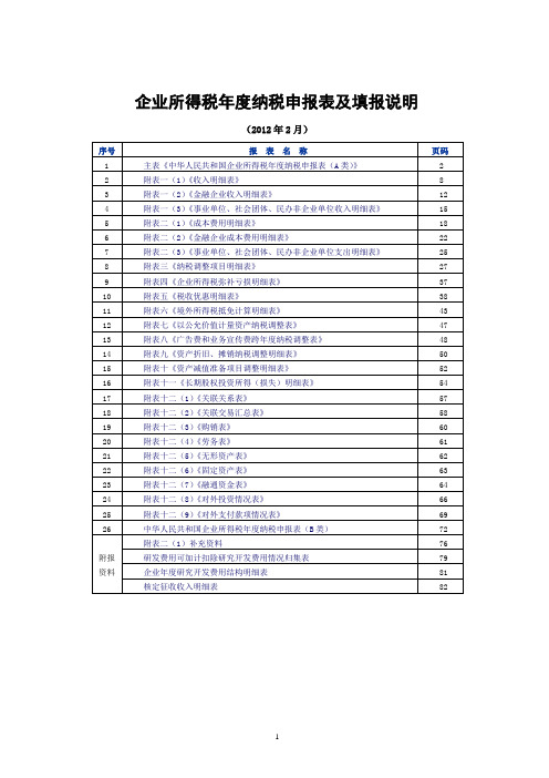 2012企业所得税年度纳税申报表及填报说明