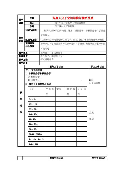 高中化学 专题四 分子空间结构与物质性质教案2 苏教版选修3