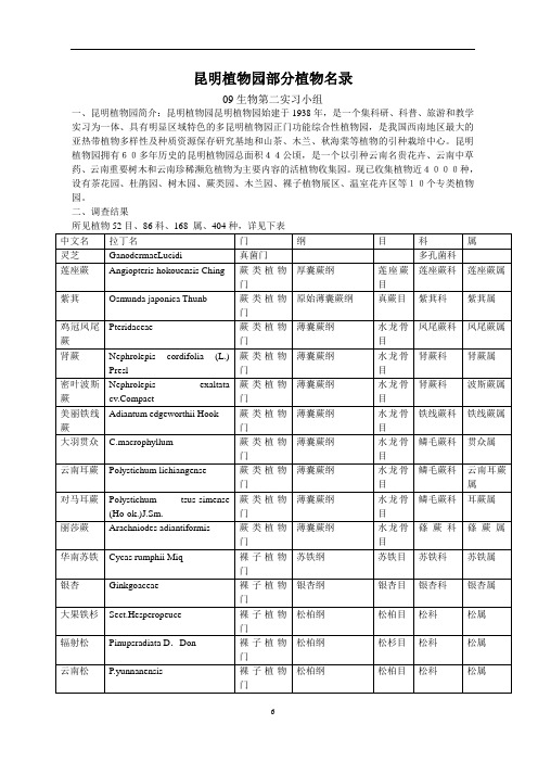 昆明植物园部分植物名录分解讲解