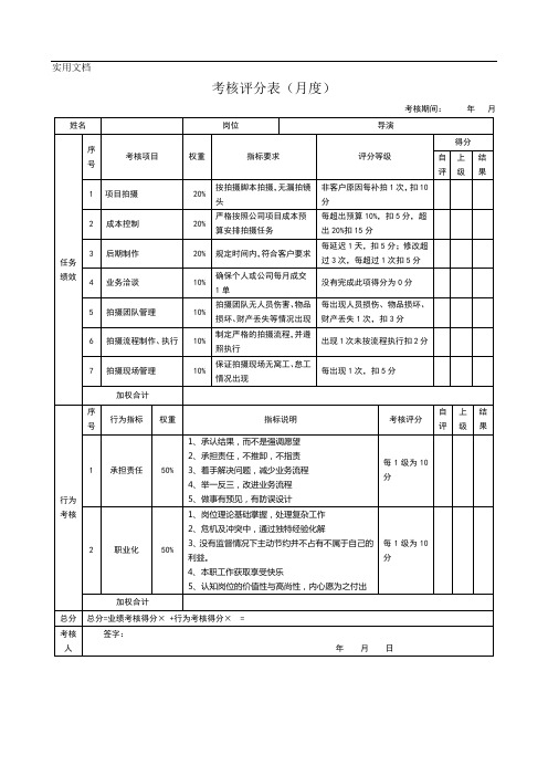 绩效考核表(导演)