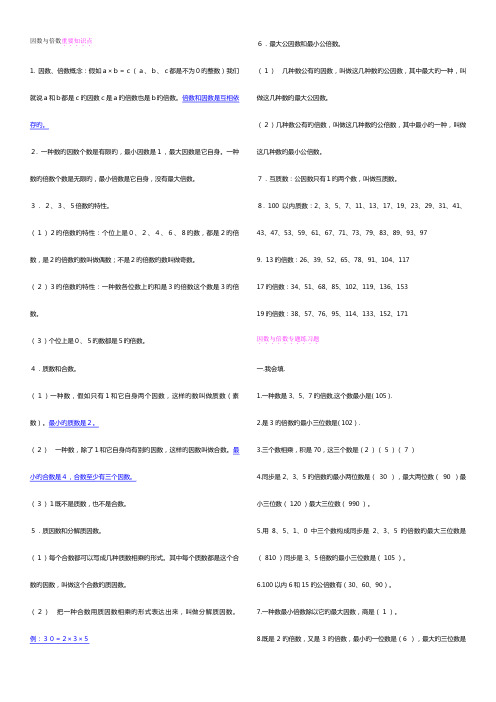 2023年因数与倍数重要知识点