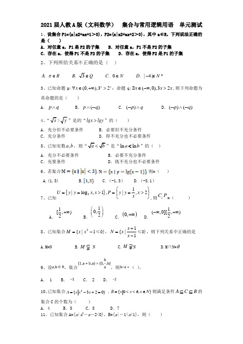 2021届人教a版(文科数学)   集合与常用逻辑用语    单元测试 