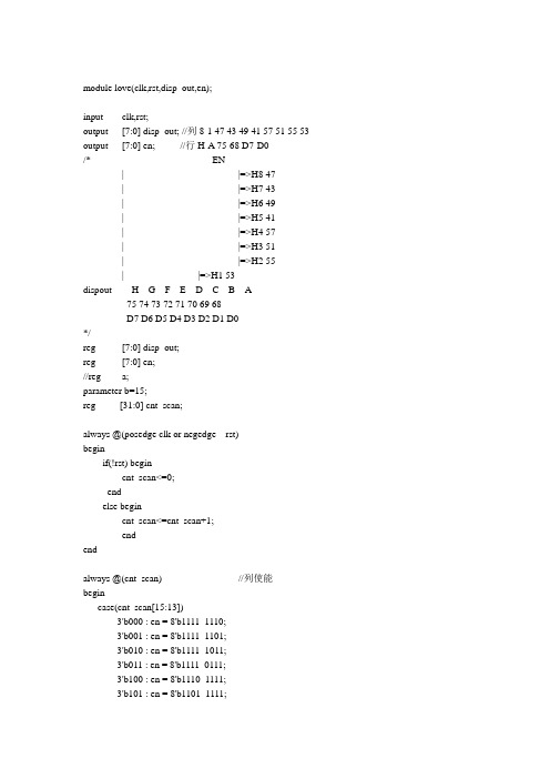 verilog程序 88点阵显示I LOVE YOU