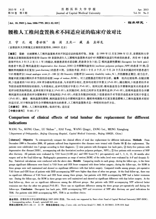 腰椎人工椎间盘置换术不同适应证的临床疗效对比