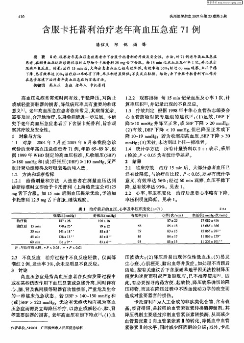 含服卡托普利治疗老年高血压急症71例