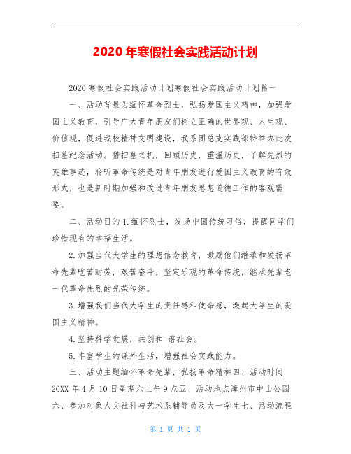 2020年寒假社会实践活动计划