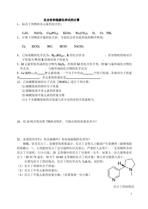 化合价和根据化学式的计算