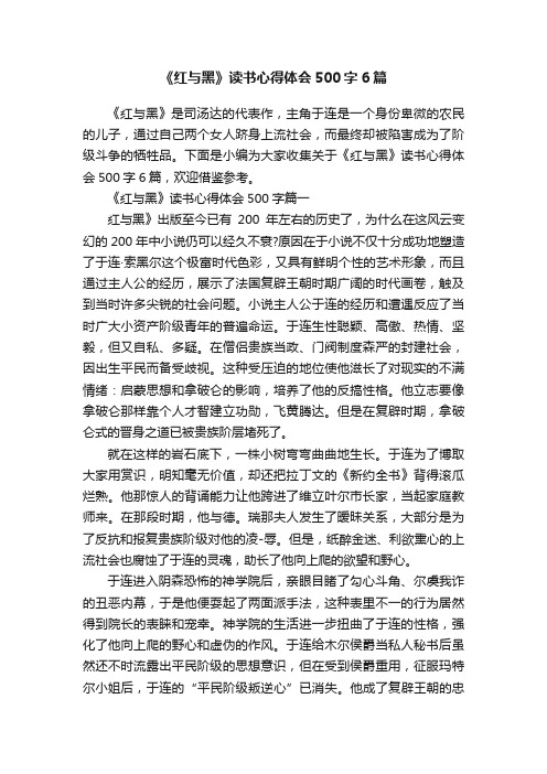 《红与黑》读书心得体会500字6篇