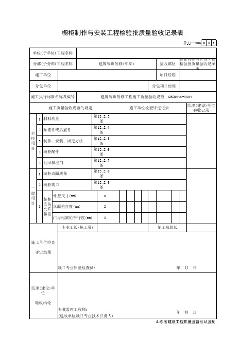 橱柜制作与安装工程检验批质量验收记录表