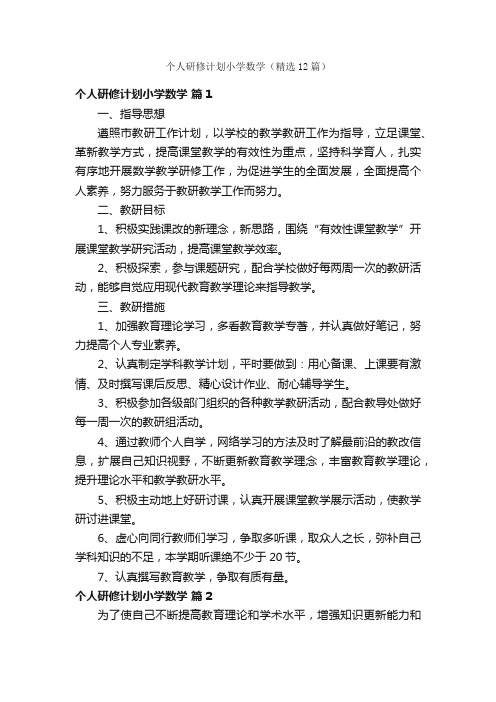 个人研修计划小学数学（精选12篇）