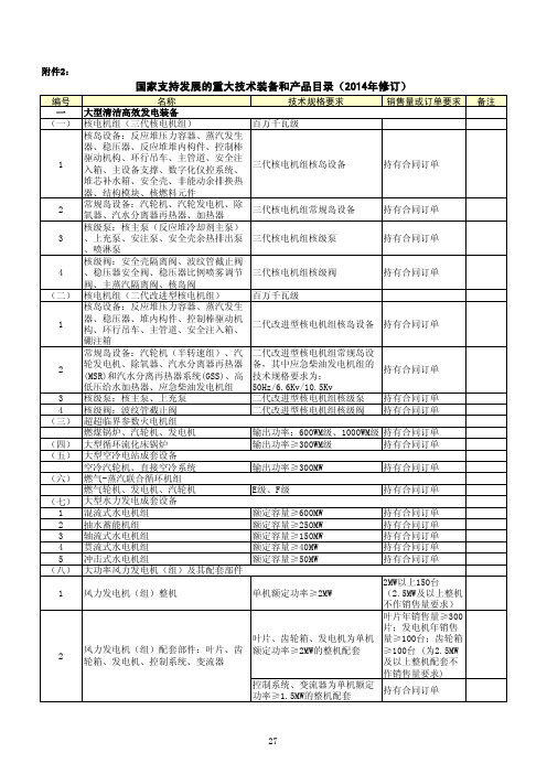 国家支持发展的重大技术装备和产品目录(2014年修订)