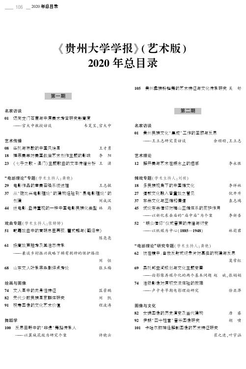 《贵州大学学报》(艺术版)2020年总目录