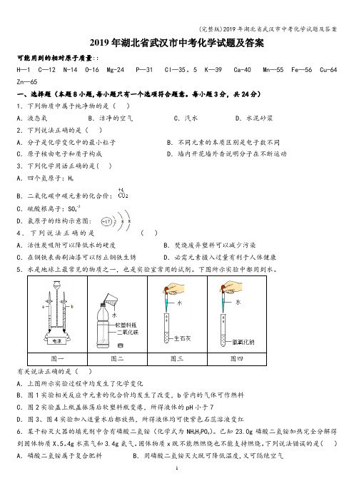 (完整版)2019年湖北省武汉市中考化学试题及答案