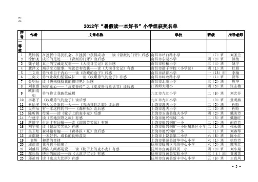 2012年“暑假读一本好书”征文评比小学组获奖名单xls