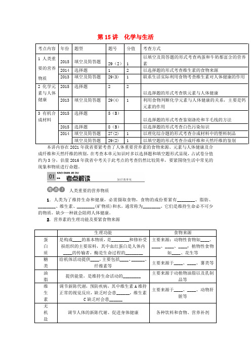 人教版中考化学第四单元化学与社会进展第15讲化学与生活专项训练