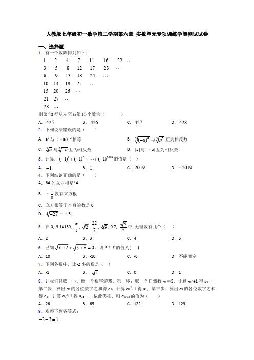 人教版七年级初一数学第二学期第六章 实数单元专项训练学能测试试卷