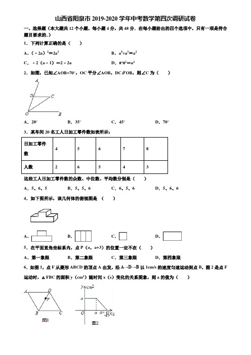 山西省阳泉市2019-2020学年中考数学第四次调研试卷含解析