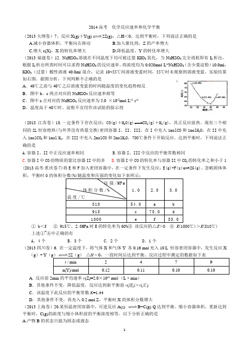 2014年高考化学试题化学反应速率和化学平衡 (1)