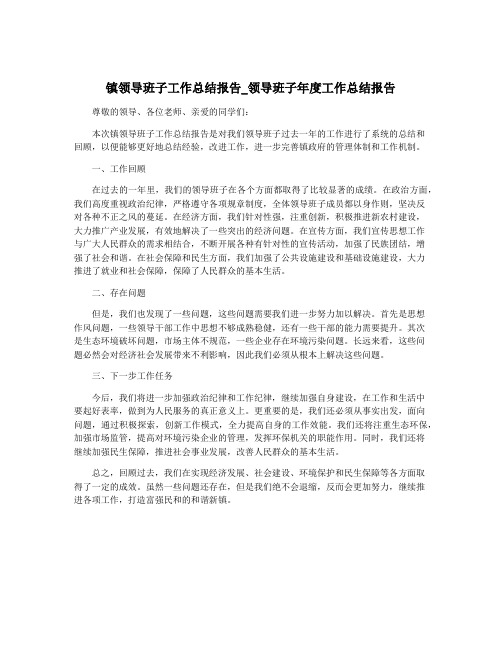 镇领导班子工作总结报告_领导班子年度工作总结报告